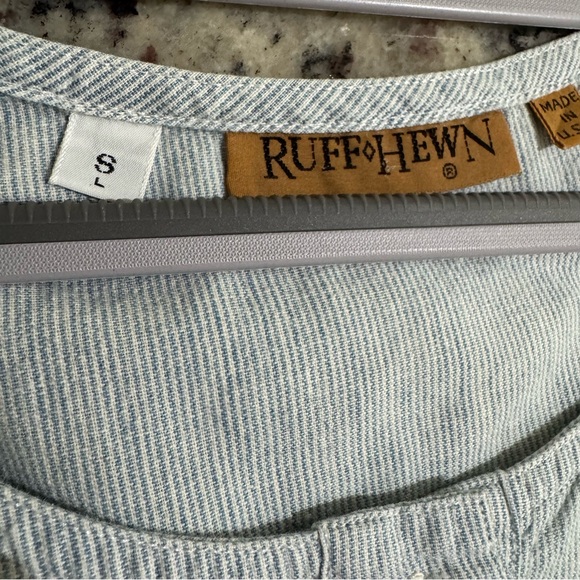 Ruff Hewn Women’s Tank Top Light Blue Striped with Two Buttons Small Made in USA - Picture 4 of 4